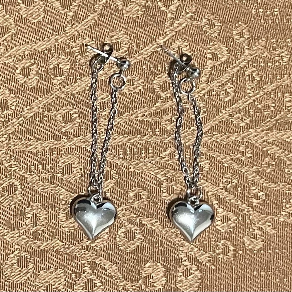 Silver Fashion Jewelry Earring Bubble Heart Dangle Drop